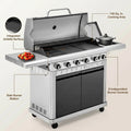 6 Burner Propane Gas Grill and Griddle Combo with Side Burner 740 Sq. In. Large Cooking Area 52,000 but Output BBQ Grill