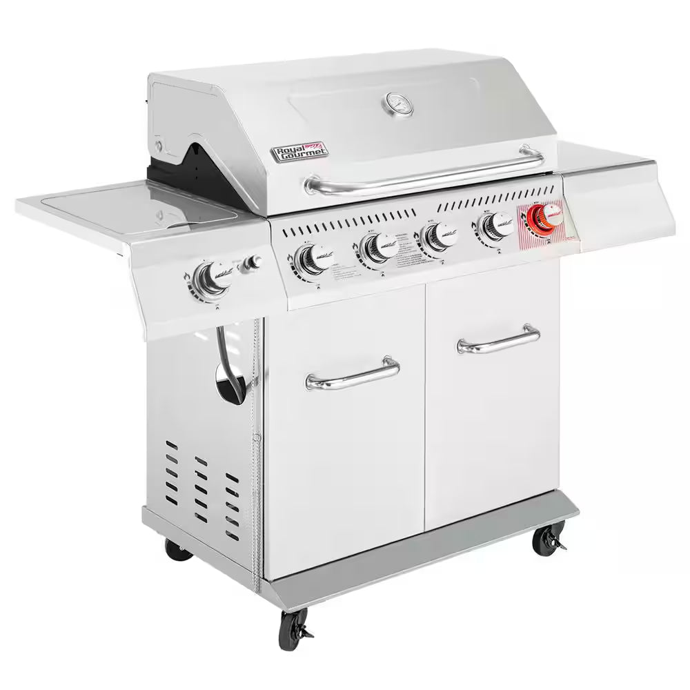 6 Burner Propane Gas Grill with Sear Burner and Side Burner, Cabinet Style, Silver