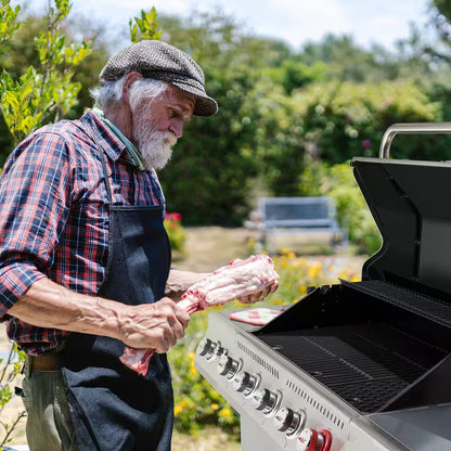 6 Burner Propane Gas Grill with Sear Burner and Side Burner, Cabinet Style, Silver