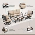 7-Seater Patio Conversation Set Metal Outdoor Furniture Set with Swivel Chairs and Ottomans - Beige
