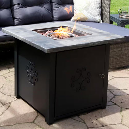 30 In. Square Propane Gas Fire Pit Table with Lava Rocks