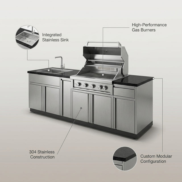 Custom Outdoor Backyard Kitchen 304 Stainless Steel Outdoor Island Kitchen with Sink and Gas Bbq Grill — Lifestyle