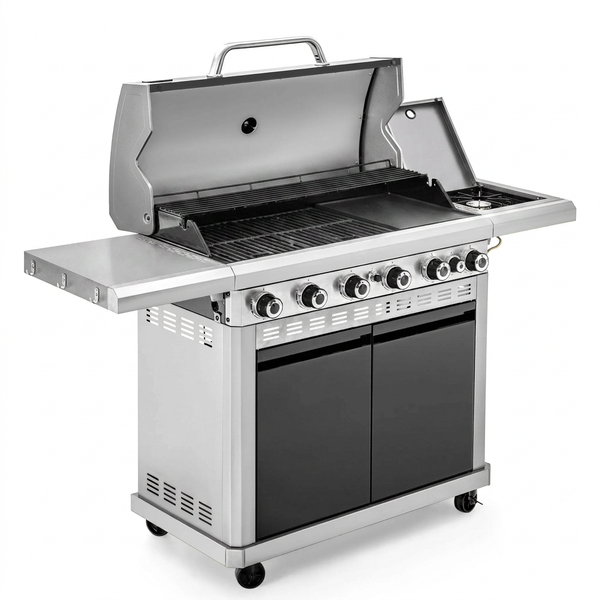 6 Burner Propane Gas Grill and Griddle Combo with Side Burner 740 Sq. In. Large Cooking Area 52,000 but Output BBQ Grill