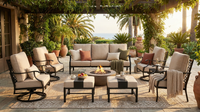 7-Seater Patio Conversation Set Metal Outdoor Furniture Set with Swivel Chairs and Ottomans - Beige — Lifestyle